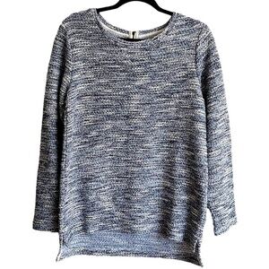 Per Se Textured Marled Knit Sweater Tunic Blue Grey Silver Sz M Cozy Classic